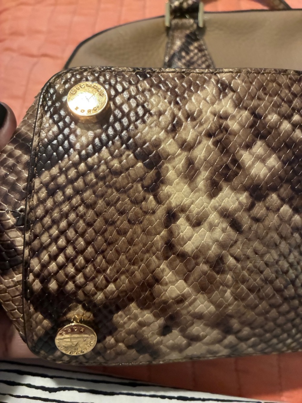 Michael Kors Olive Green Satchel with Snake-Print Trim - Picture 6 of 8